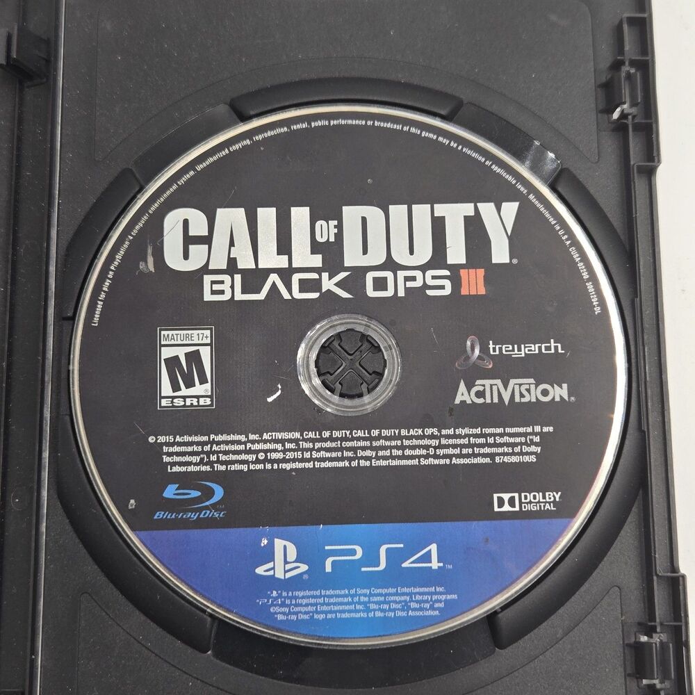 Call of Duty Black Ops 3 PS4 Sony PlayStation 4 Video Game Disc Tested Plain Cas